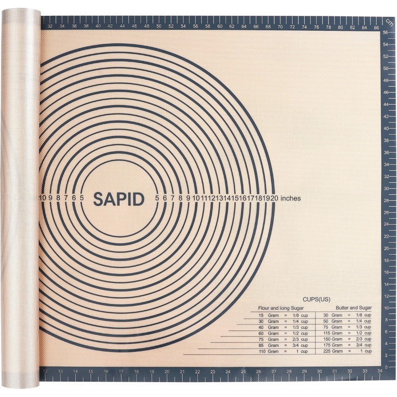 Sapid Extra Thick Silicone Pastry Mat Non-slip with Measurements for Non-stick Silicone Baking Mat Extra Large, Dough Rolling, Pie Crust, Kneading Mats, Countertop, Placement Mats (24