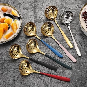 Black Gold Soup Ladle Colander Slotted Spoon Set Skimmer Strainer Gravy Sauce Server Stainless Steel