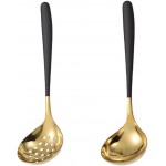 Black Gold Soup Ladle Colander Slotted Spoon Set Skimmer Strainer Gravy Sauce Server Stainless Steel