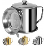 Tellshun Bacon Grease Container with Strainer 1.25 L / 42 oz Strong Kitchen Catcher Food-grade Stainless Steel Cooking Oil Keeper with Lid and Easy-Grip Handle Suitable for Storing Frying Oil