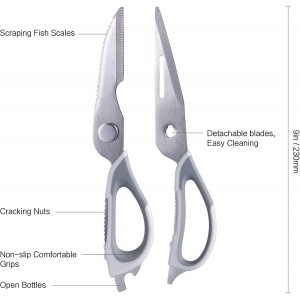 Kitchen Scissors for Food Heavy Duty, All Purpose Kitchen Shears that Come Apart Dishwasher Safe, Sharp Stainless Steel Cooking Scissors for Meat, Poultry, Fish (Grey)