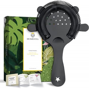 Homestia Hawthorne Cocktail Strainer - Stainless Steel Bar Strainer for Bartending, Bar Tool Drink Strainer for Bartenders and Mixologists, Martini Strainer for Boston Shaker Mixing Glass (Black)