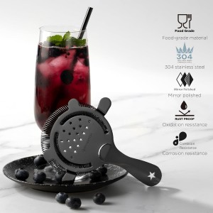 Homestia Hawthorne Cocktail Strainer - Stainless Steel Bar Strainer for Bartending, Bar Tool Drink Strainer for Bartenders and Mixologists, Martini Strainer for Boston Shaker Mixing Glass (Black)