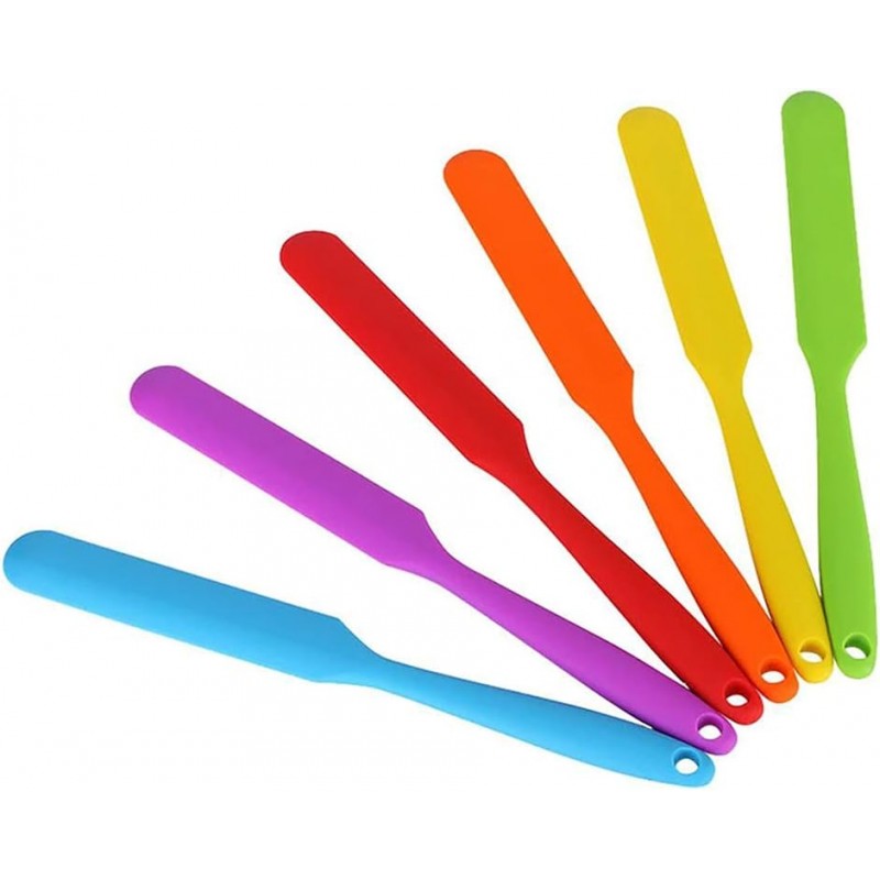 Small Silicone Spatulas Bulk for Kitchen, Baking, Cake Icing, Resin Craft(set of 6), Mini Silicon Scraper Tool, Jar Spatula with Long Handle Heat Resistant, Waxing Sticks Large with Slant for Hard Wax