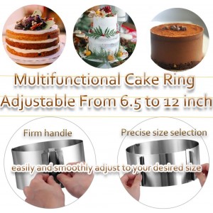Cake Rings Mousse Mold Acetate Cake Collar Set - Adjustable 6 to12 Inches Stainless Steel Baking Rings Round Cake Molds with 5.5 x 394 Inch Clear Cake Acetate Sheet Rolls for Baking Pastry, Cake Decor