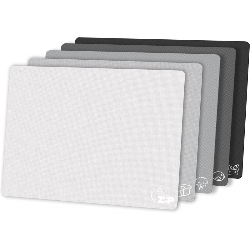 ZVP Flexible Plastic Cutting Board Set of 5 Gradient Color, Colorful Chopping Boards, BPA Free Mats, Non-Slip, Dishwasher Safe, 15x12 Inch, Gray Neutral Colors