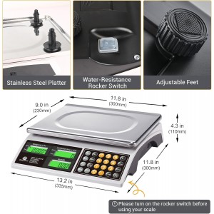 Price Computing Scale, 66lb Digital Commercial Food Meat Produce Weighing Scale with Green Backlight LCD for Farmers Market, Retail Outlets, Dry Battery Powered, Not for Trade