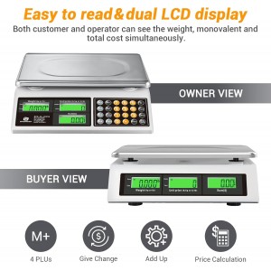 Price Computing Scale, 66lb Digital Commercial Food Meat Produce Weighing Scale with Green Backlight LCD for Farmers Market, Retail Outlets, Dry Battery Powered, Not for Trade