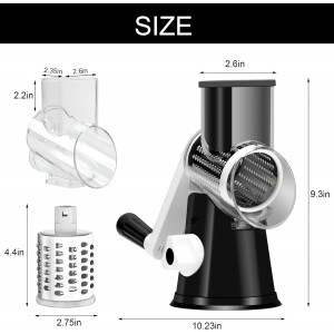 Cambom Rotary Cheese Grater Hand Crank Cheese Shredder for Fresh Cheese, Vegetable, Nuts,Non-slip Suction Base, Free Cleaning Brush Three Blades, Black