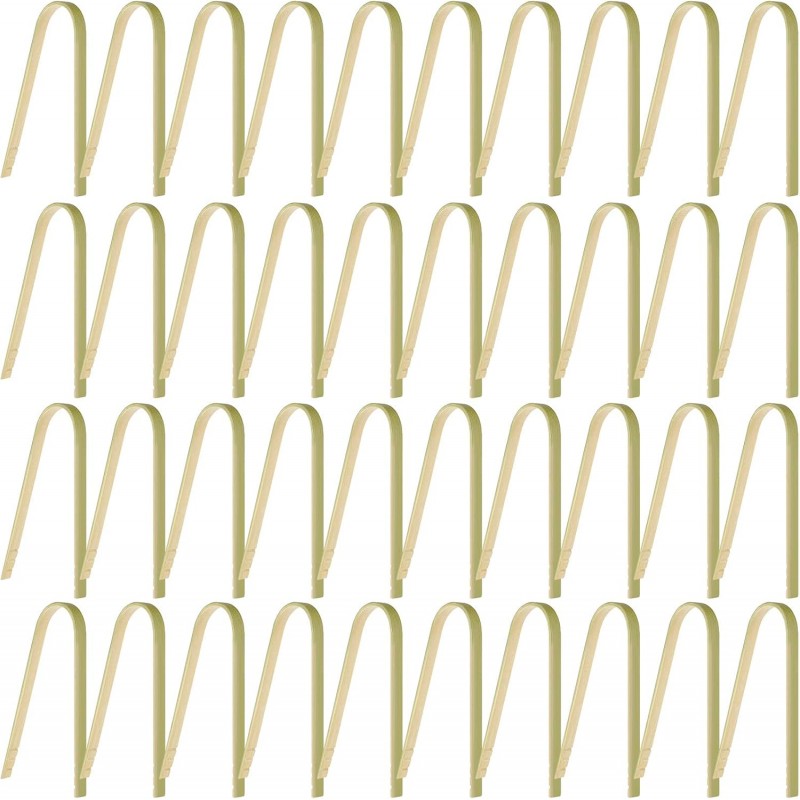40 Pieces Mini Bamboo Disposable Tongs for food 4 Inch Bamboo Toast Tongs Disposable Mini Braces Wooden Cooking Braces for charcuterie Cooking Toast Bread Pickles Tea Supplies