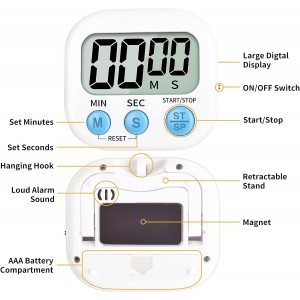 Timer for Kids,KitchenTimer Digital,Magnetic Back,Loud Ring,Stand for Cooking,Classroom,Bathroom,Teachers,Kids(White), (JS-118)