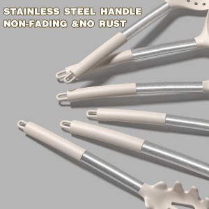 Umite Chef Silicone Kitchen Cooking Utensil Set, 43 pcs Spatula Set with Stainless Steel Handle, Non-stick Heat Resistant - Best Cookware Set-(Khaki)