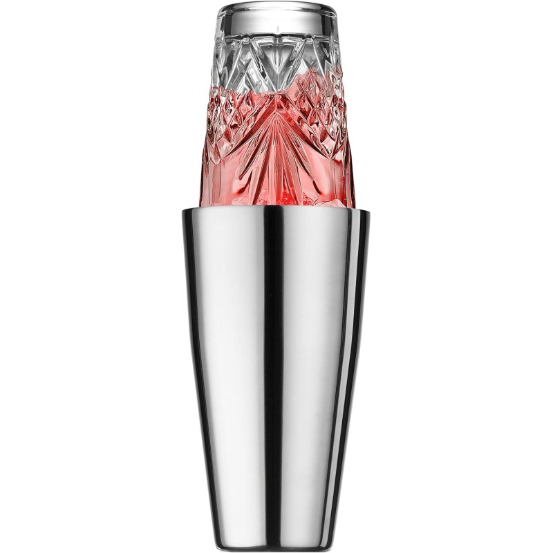 Godinger Cocktail Shaker, Martini Shaker, Boston Shaker, Stainless Cup and Crystal Glass to Mix Drinks Cocktails - Dublin Collection