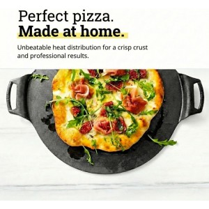 Lodge 15 Inch Cast Iron Pizza Pan - PFAS-Free Pre-Seasoned Baking Pan for Crispy Crusts, Roasted Vegetables, and Grilling - Dual Handle Design - Made in the USA