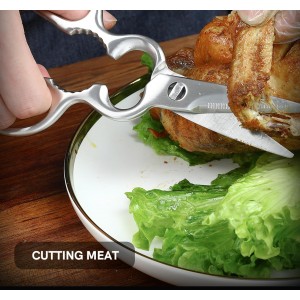 Stainless Steel Kitchen Shears Heavy Duty Full-Steel Forged Metal Scissors for Food, Professional Chef Shears Bone Cutting Meat Pizza Scissors Kitchen Utensils Come Apart, Silver