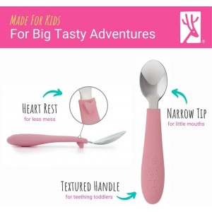 Elk and Friends Kids Silverware with Silicone Handle | Childrens Safe Flatware | Toddler Utensils | Baby Spoons + Forks | Stainless Steel Cutlery | Dishwasher Safe | 6 Pieces