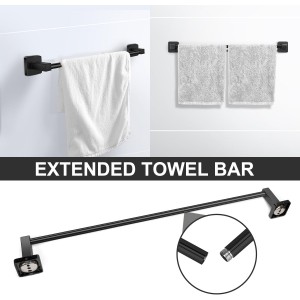 Bathroom Hardware Set 4 Pieces,Stainless Steel Matte Black Towel Bar Set, Includes 24In Towel Bar, Towel Ring, Robe Towel Hooks,Toilet Paper Holder, Bathroom Towel Rack Set