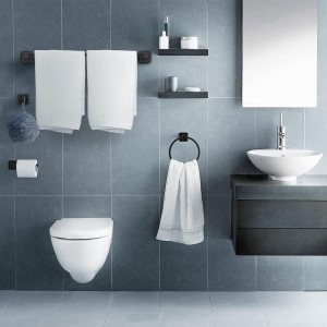 Bathroom Hardware Set 4 Pieces,Stainless Steel Matte Black Towel Bar Set, Includes 24In Towel Bar, Towel Ring, Robe Towel Hooks,Toilet Paper Holder, Bathroom Towel Rack Set