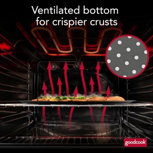 GoodCook AirPerfect Insulated Nonstick Carbon Steel Pizza Pan with Cutting Guides, Perforated Nonstick Pizza Pan, 15.75-Inch, Gray