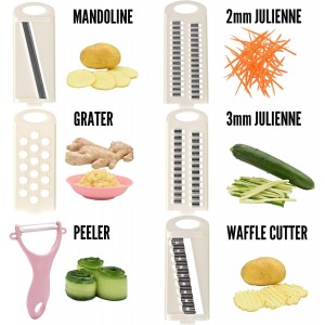 Mandoline Slicer for Kitchen Slicer Vegetable Cutter 5 In 1 Veggie Slicer Potato Slicer waffle fry cutter Hot Swap Mandolin with Peeler for Vegetables Carrot Shredder Cucumber Slicer - Pink