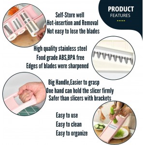 Mandoline Slicer for Kitchen Slicer Vegetable Cutter 5 In 1 Veggie Slicer Potato Slicer waffle fry cutter Hot Swap Mandolin with Peeler for Vegetables Carrot Shredder Cucumber Slicer - Pink