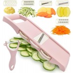 Mandoline Slicer for Kitchen Slicer Vegetable Cutter 5 In 1 Veggie Slicer Potato Slicer waffle fry cutter Hot Swap Mandolin with Peeler for Vegetables Carrot Shredder Cucumber Slicer - Pink