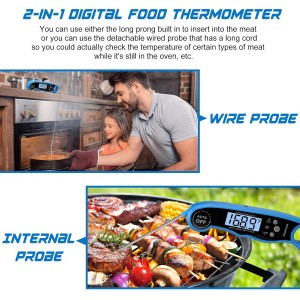 Digital Meat Thermometer for Cooking - Comluck CA002 Instant Read Meat Thermometer for Grilling and Smoking 2-in-1 Dual Probe Oven Safe Food Thermometer with Alarm for Grill BBQ Steak Turkey