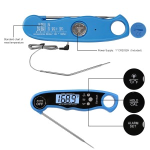 Digital Meat Thermometer for Cooking - Comluck CA002 Instant Read Meat Thermometer for Grilling and Smoking 2-in-1 Dual Probe Oven Safe Food Thermometer with Alarm for Grill BBQ Steak Turkey