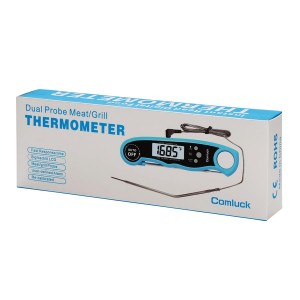 Digital Meat Thermometer for Cooking - Comluck CA002 Instant Read Meat Thermometer for Grilling and Smoking 2-in-1 Dual Probe Oven Safe Food Thermometer with Alarm for Grill BBQ Steak Turkey