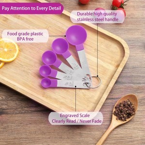 Measuring Cups and Spoons Set of Huygens Kitchen Gadgets 10 Pieces, Stackable Stainless Steel Handle Measuring Cups for Measuring Dry and Liquid Ingredient (Mauve)