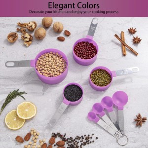 Measuring Cups and Spoons Set of Huygens Kitchen Gadgets 10 Pieces, Stackable Stainless Steel Handle Measuring Cups for Measuring Dry and Liquid Ingredient (Mauve)