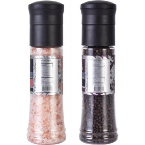 Soeos Whole Black Peppercorns, 6.7oz (190g) and Himalayan Pink Salt, 13.4oz (380g), Plastic Bottle Grinder with Spice Grinder with Salt and Pepper Shaker, Salt and Pepper Set.