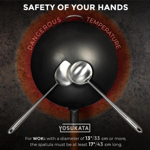 YOSUKATA 17’’ Wok Spatula and Ladle - Set of 2 Heat-Resistant Wok Tools - Universal Wok Ladle and Spatula - High-Grade 304 Stainless Steel Cooking Utensils and Wok Accessories - Solid Wok Utensils