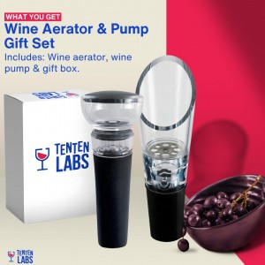 TenTen Labs Premium Wine Aerator Pourer and Wine Pump Stopper (2-pack) - Bottle Stopper - Gift Box Included