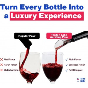 TenTen Labs Premium Wine Aerator Pourer and Wine Pump Stopper (2-pack) - Bottle Stopper - Gift Box Included