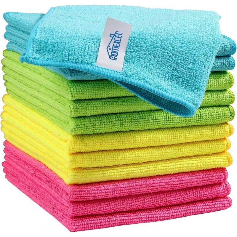 HOMEXCEL Microfiber Cleaning Cloth,12 Pack Cleaning Rags, Cleaning Towels with 4 Color Assorted, 11.5