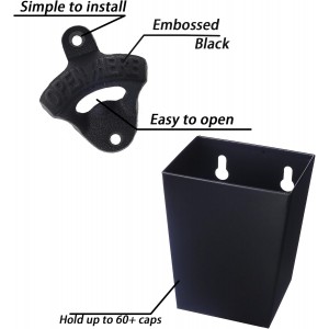 Satin Black Cast Iron Bottle Opener Wall Mounted with Bottle Cap Catcher Narrow