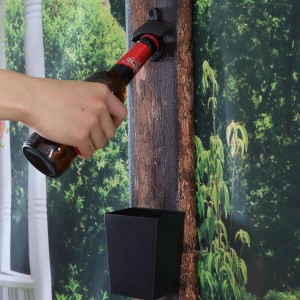 Satin Black Cast Iron Bottle Opener Wall Mounted with Bottle Cap Catcher Narrow