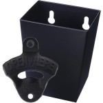 Satin Black Cast Iron Bottle Opener Wall Mounted with Bottle Cap Catcher Narrow