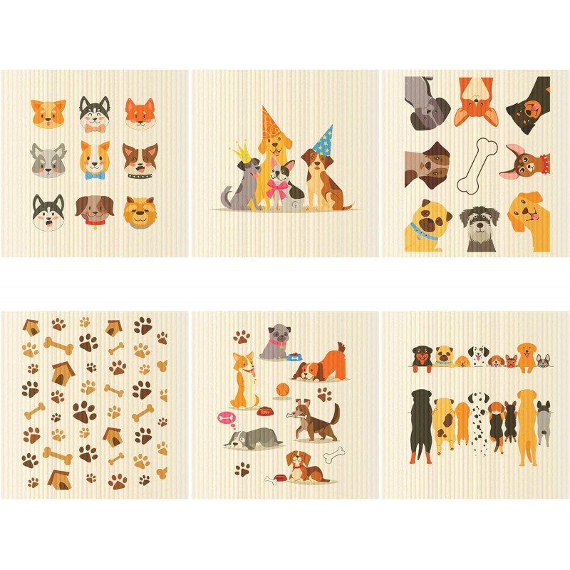 Patelai 6 Pieces Mixed Dog Swedish Cleaning Dishcloths Cloths Absorbent and Fast Drying Kitchen Dish Towels Dogs Cleaning Wipes for Kitchen Bathroom Office Wedding Housewarming, 6 Designs