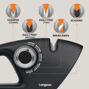 Longzon 6-in-1 Knife Sharpener 5 Stage for Serrated Knives, Scissors with Cut-Resistant Glove,Original Premium Polish Blades,Best Kitchen Knife Sharpener Repair & Restore Pocket Knife, Chefs knife