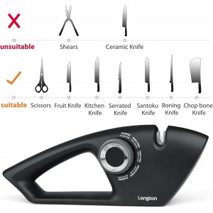 Longzon 6-in-1 Knife Sharpener 5 Stage for Serrated Knives, Scissors with Cut-Resistant Glove,Original Premium Polish Blades,Best Kitchen Knife Sharpener Repair & Restore Pocket Knife, Chefs knife