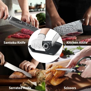 Longzon 6-in-1 Knife Sharpener 5 Stage for Serrated Knives, Scissors with Cut-Resistant Glove,Original Premium Polish Blades,Best Kitchen Knife Sharpener Repair & Restore Pocket Knife, Chefs knife