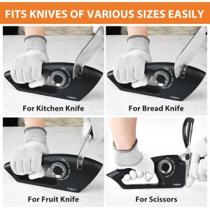 Longzon 6-in-1 Knife Sharpener 5 Stage for Serrated Knives, Scissors with Cut-Resistant Glove,Original Premium Polish Blades,Best Kitchen Knife Sharpener Repair & Restore Pocket Knife, Chefs knife
