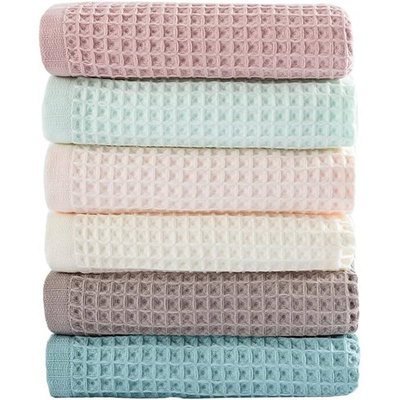 6 Pack Waffle Weave Dish Cloths, 13x13 Inch 100% Cotton Kitchen Towels for Washing Dishes - Super Absorbent, Quick Drying Dish Rags (Mixed Colors)