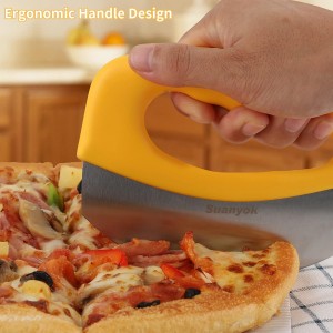Premium Pizza Cutter Food Chopper-Super Sharp Blade Stainless Steel Pizza Cutter Rocker Slicer with Protective Sheath Multi Function Pizza Knife Kitchen Tools,Dishwasher Safe (Yellow)