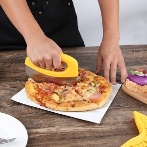 Premium Pizza Cutter Food Chopper-Super Sharp Blade Stainless Steel Pizza Cutter Rocker Slicer with Protective Sheath Multi Function Pizza Knife Kitchen Tools,Dishwasher Safe (Yellow)