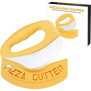 Premium Pizza Cutter Food Chopper-Super Sharp Blade Stainless Steel Pizza Cutter Rocker Slicer with Protective Sheath Multi Function Pizza Knife Kitchen Tools,Dishwasher Safe (Yellow)