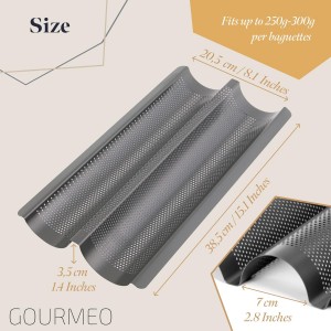 Non-Stick Baguette Baking Pan - French Bread Loaf Tray for 2 Perfectly Baked Baguettes - Perforated Anthracite Baguette Bake Pan for Baking Supplies