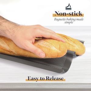 Non-Stick Baguette Baking Pan - French Bread Loaf Tray for 2 Perfectly Baked Baguettes - Perforated Anthracite Baguette Bake Pan for Baking Supplies